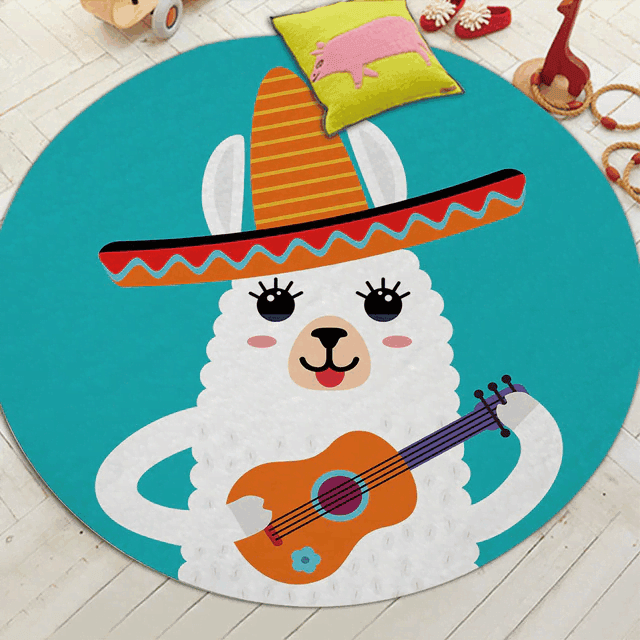 Miracille Cartoon Style Alpaca Round Rug Carpet Bedroom Livingroom Home Decor