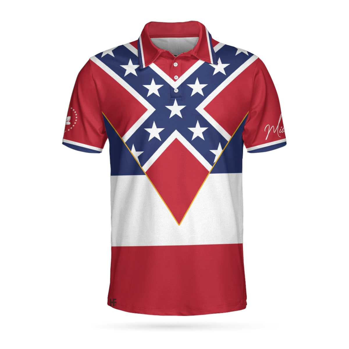 Mississippi And Southern Flag Short Sleeve Polo Shirt Mississippi State Polo Shirt For Men - Image 3