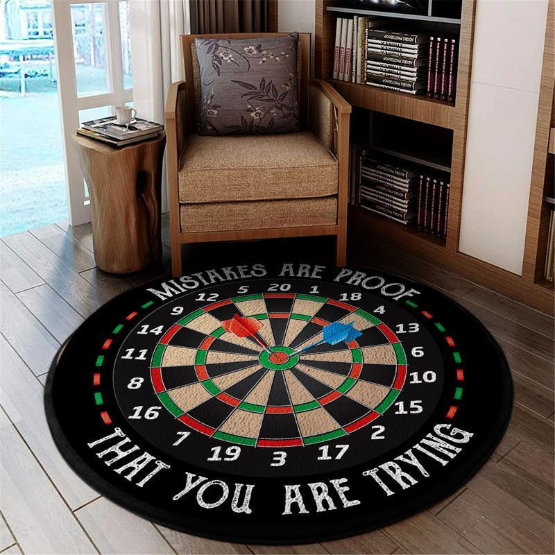 Mistakes Are Proof That You Are Trying Darts Funny Living Room Round Rug Carpet Bedroom Livingroom Home Decor