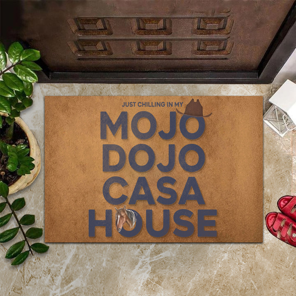 Mojo Dojo Casa House Rubber Doormat Just Chilling in My House Horse Western Home Decor Fan Gifts