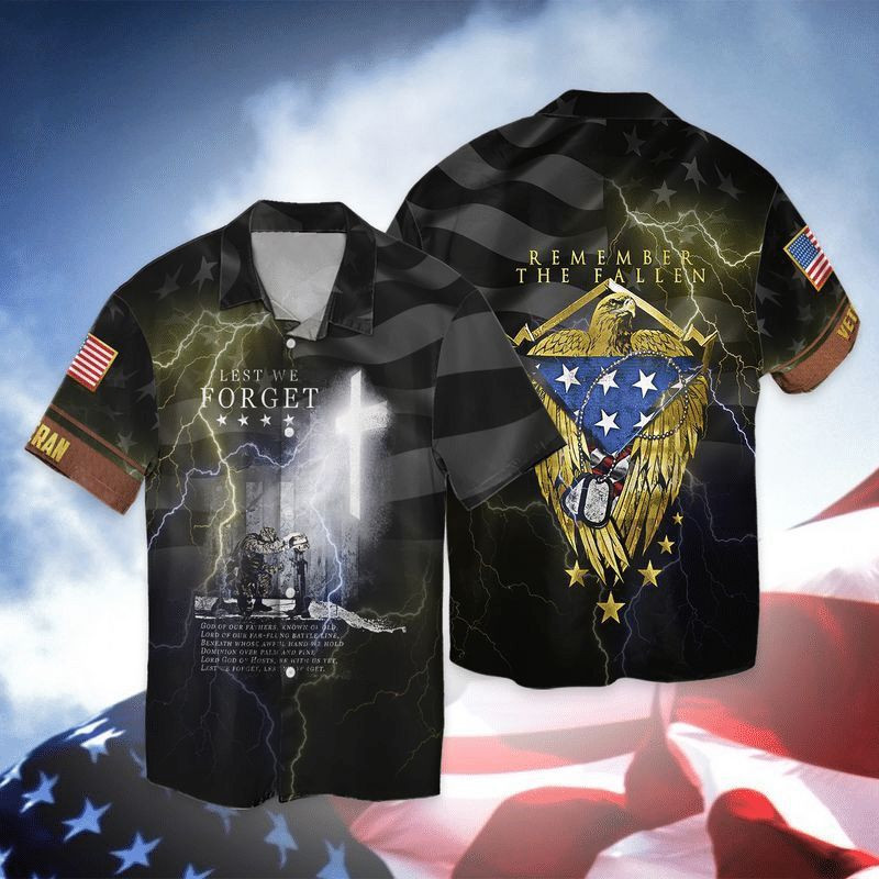 Momerial Day Veteran Lest We Forget Remember The Fallen American Flag Eagle Hawaiian Shirt
