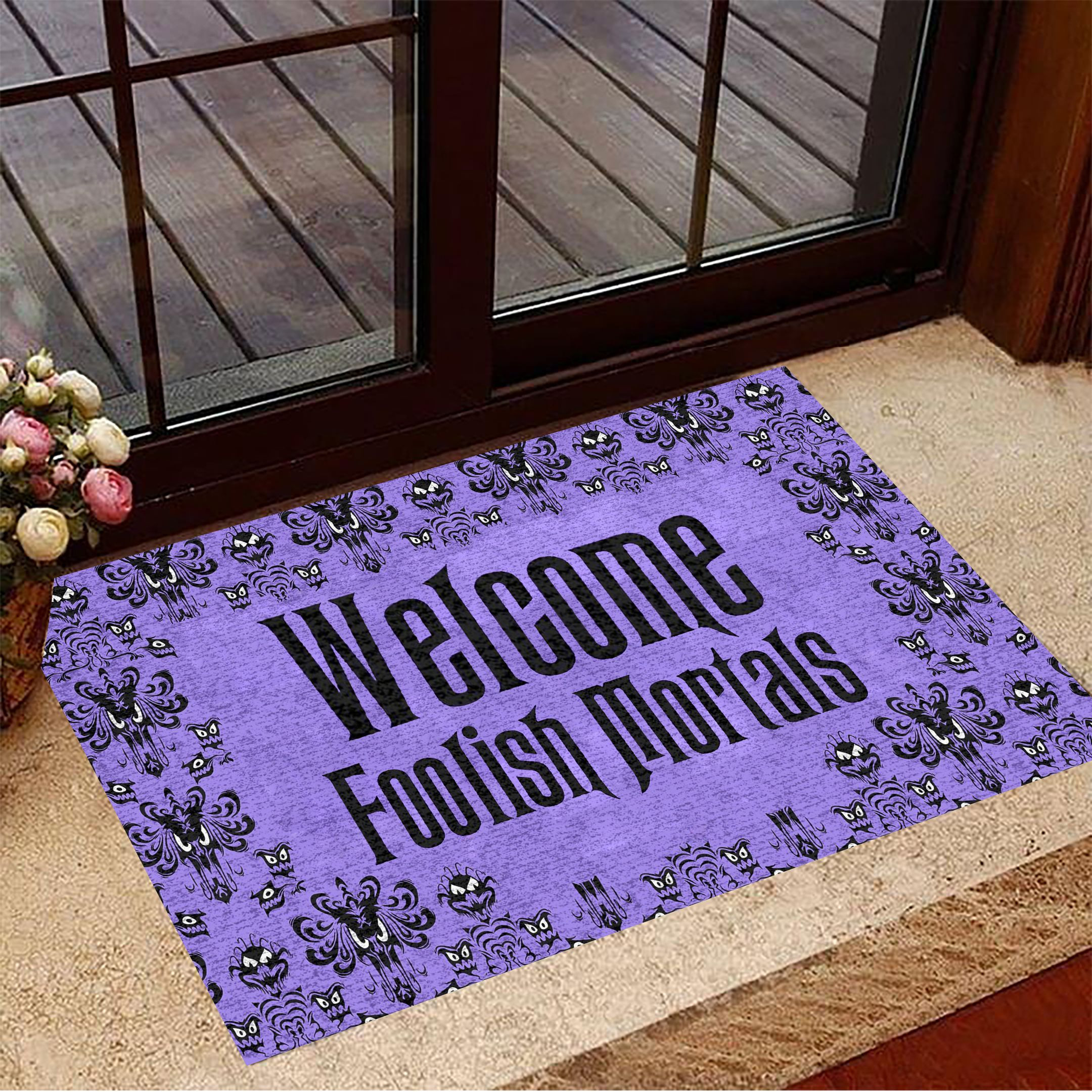 Monster Face Welcome Foolish Mortals Rubber Doormat Spooky Rubber Doormat Halloween House Decor