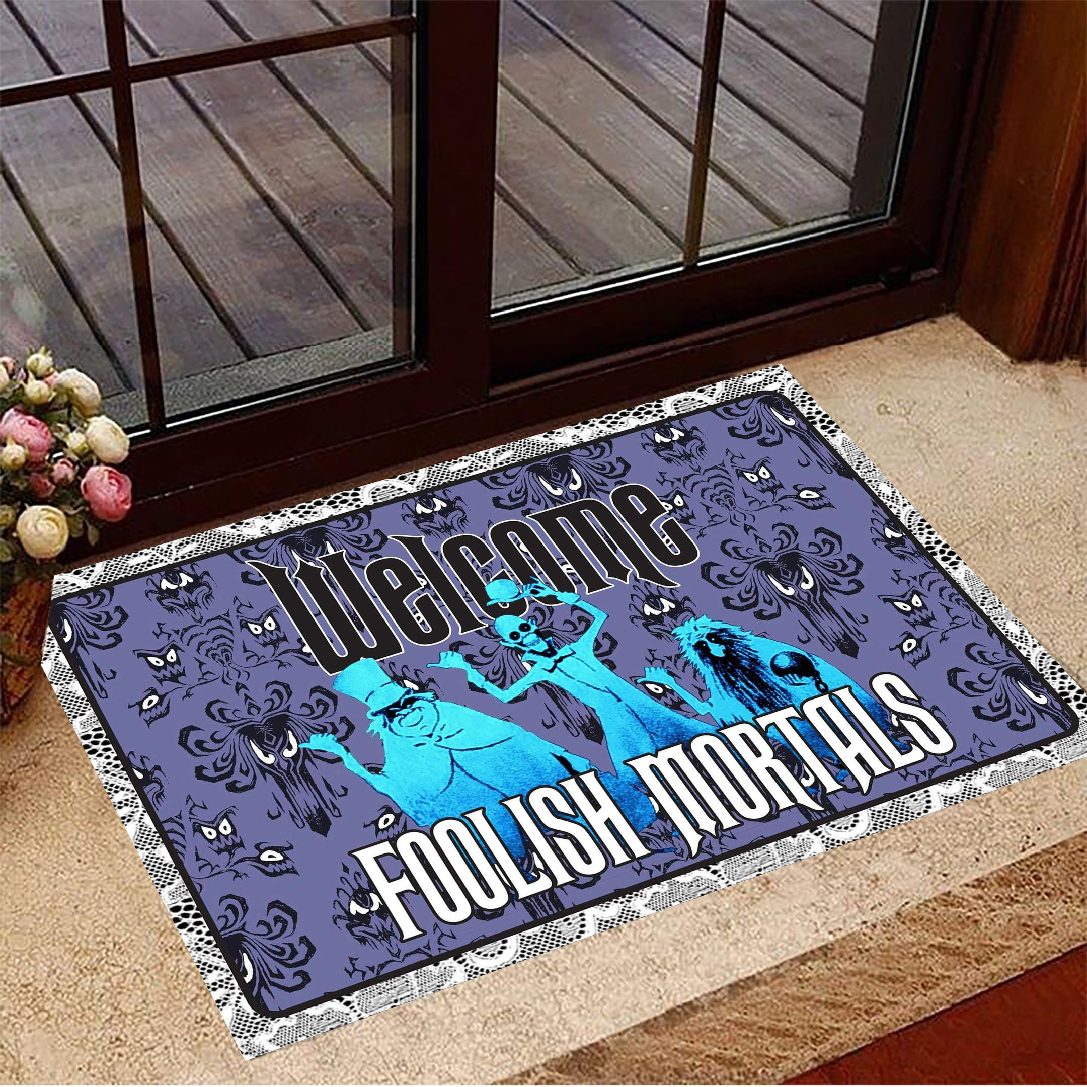 Monster Welcome Foolish Mortals Rubber Doormat Funny Welcome Mats Halloween Theme Decorations