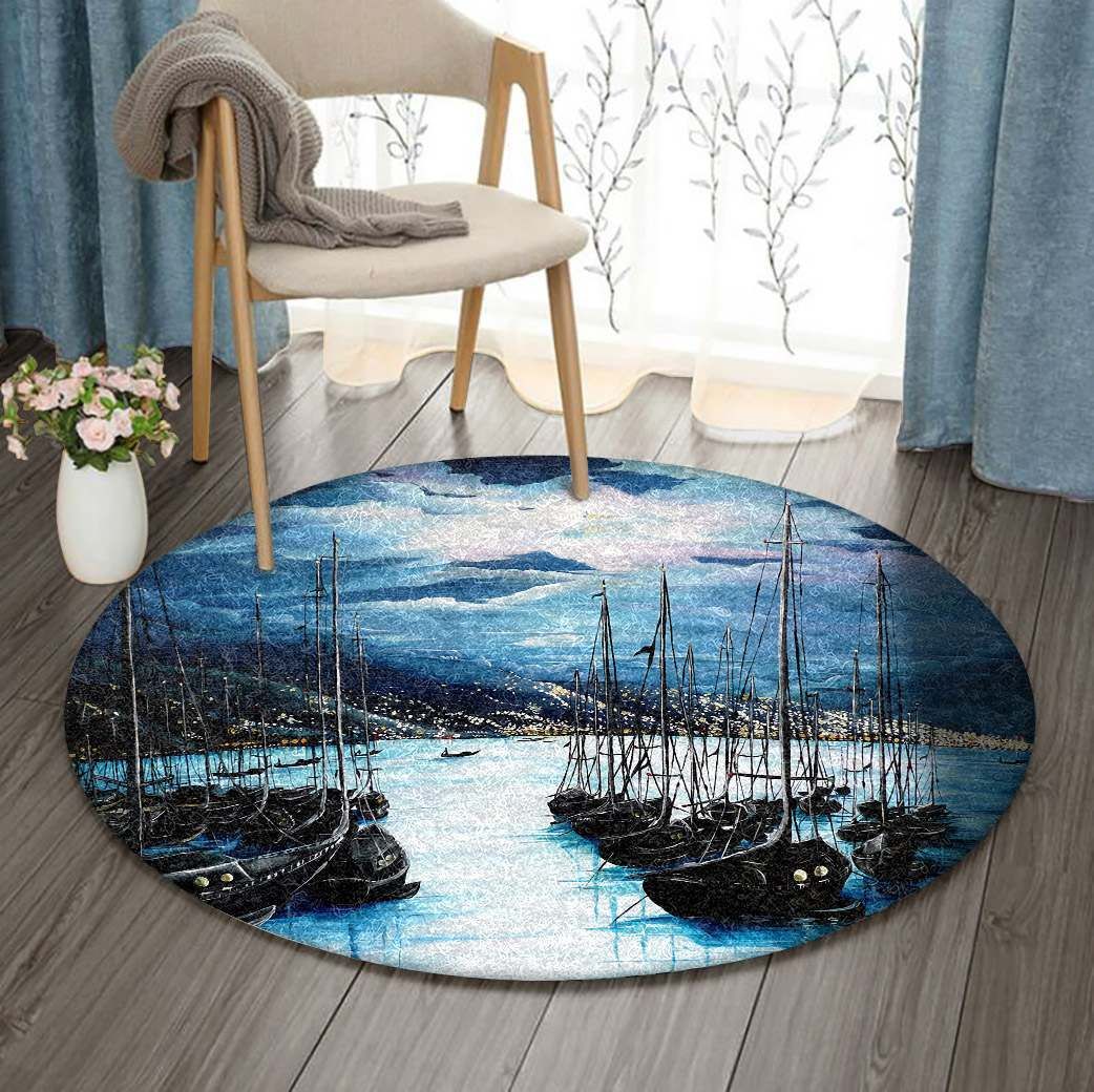 Moonlight Over Port Of Spain Round Rug Carpet Bedroom Livingroom Home Decor