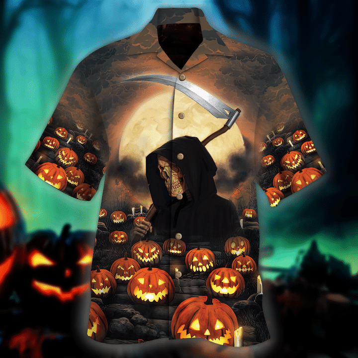 Moonlight Pumpkin Skull Halloween Hawaiian Shirt