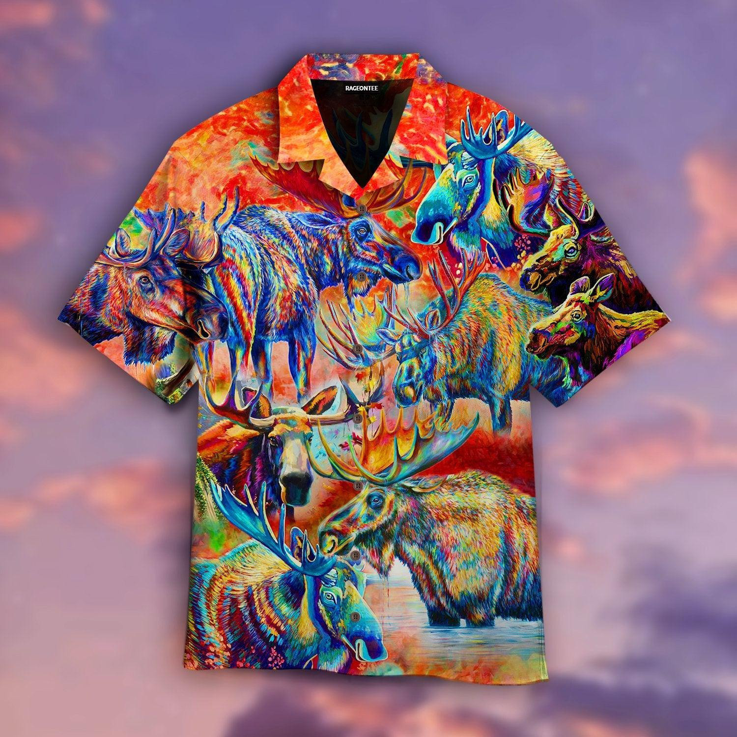 Moose Colorful Hawaiian Shirt