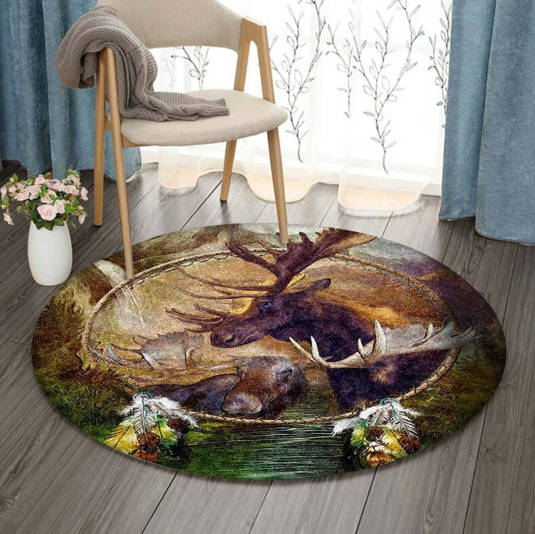 Moose Native American Round Rug Carpet Bedroom Livingroom Home Decor