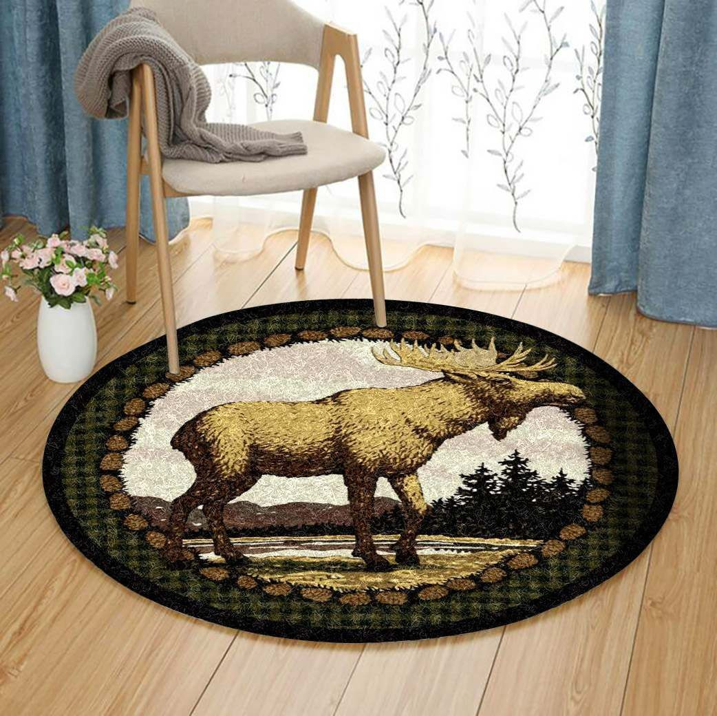 Moose Round Rug Carpet Bedroom Livingroom Home Decor
