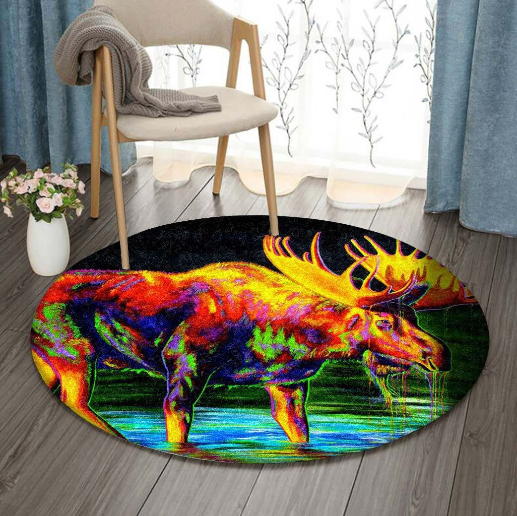 Moose Round Rug Carpet Bedroom Livingroom Home Decor