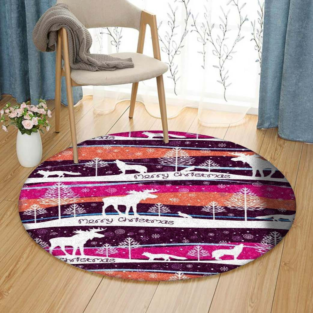 Moose Wolf Fox Christmas Round Rug Carpet Bedroom Livingroom Home Decor
