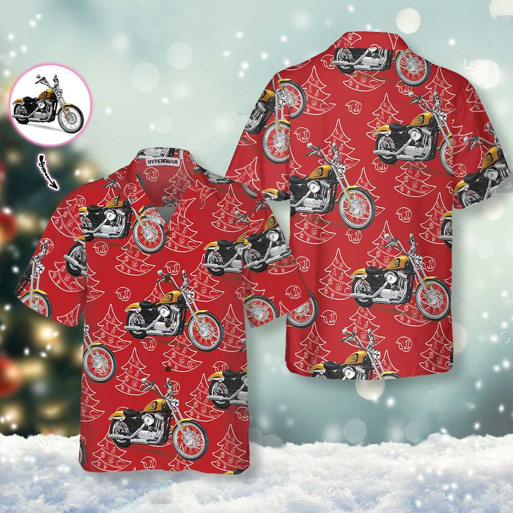 Motorcycle Christmas Custom Photo Hawaiian Shirt - Image 3