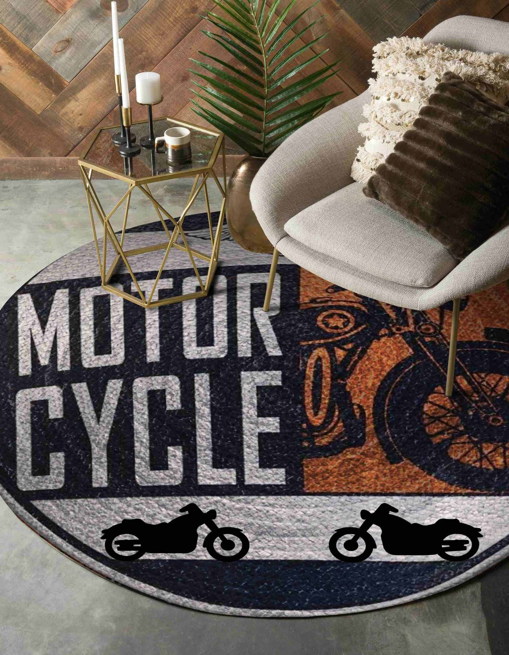Motorcycle Motor Cycle Round Rug Carpet Bedroom Livingroom Home Decor