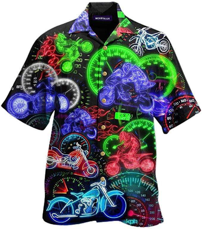 Motorcycles Riding Motorbikes Speed Lover Flame Neon Lights Colorful Hawaiian Shirt