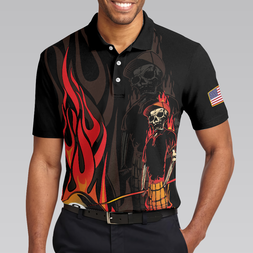 Mr Bones 8 Ball American Flag Billiards Skull Short Sleeve Polo Shirt Cool Skeleton Billiards Shirt For Men - Image 4