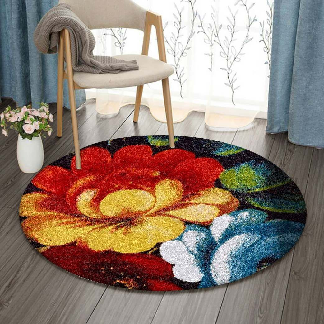 Multi Color Flower Round Rug Carpet Bedroom Livingroom Home Decor