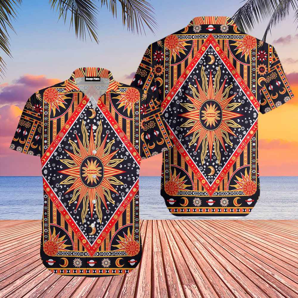 Multicolor Celestial Sun Moon & Planets Hawaiian Shirt
