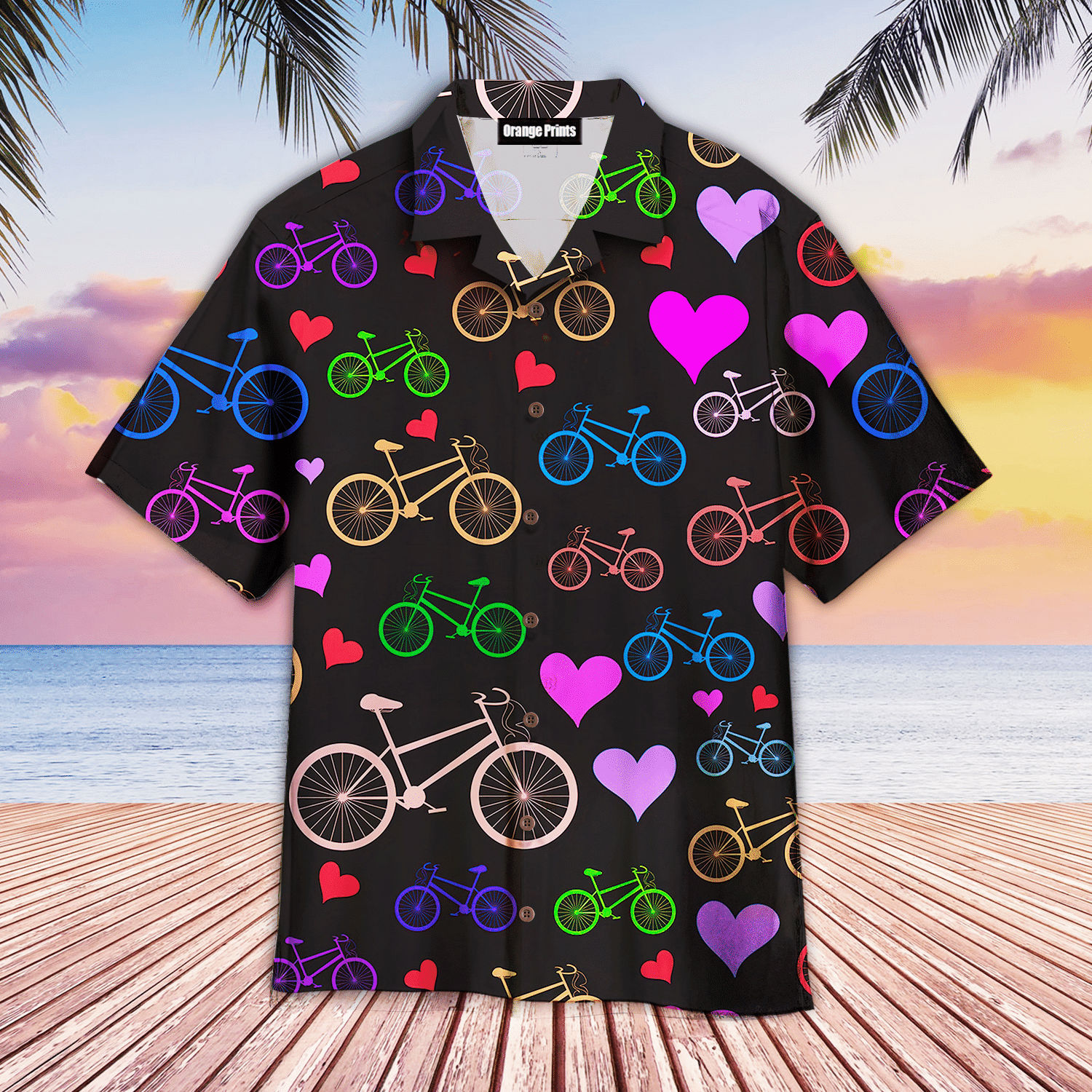 Multicolored Bikes And Hearts Hawaiian Shirt