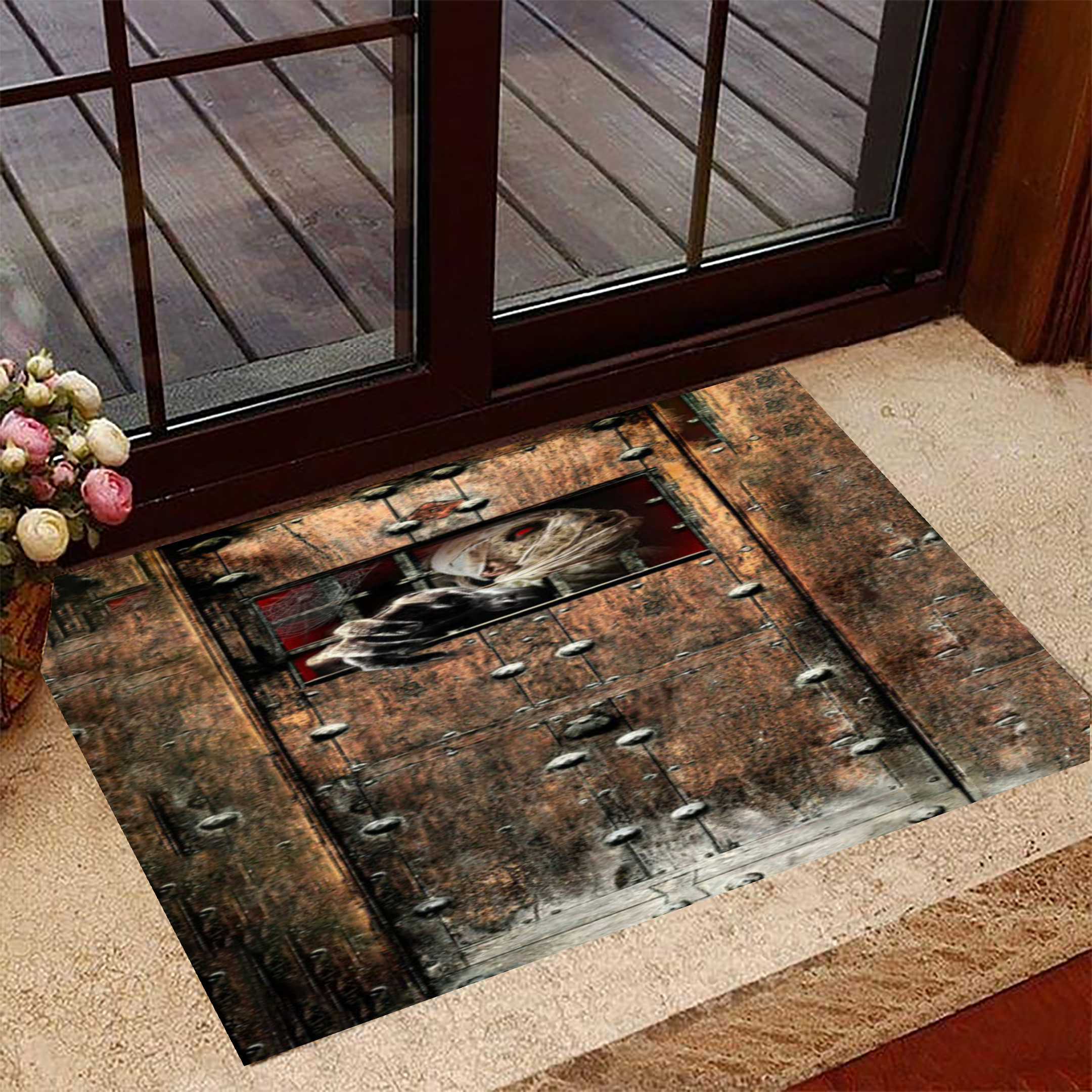 Mummy Inside Old Door Rubber Doormat Scary Horror Halloween Welcome Mat Front Door Decor