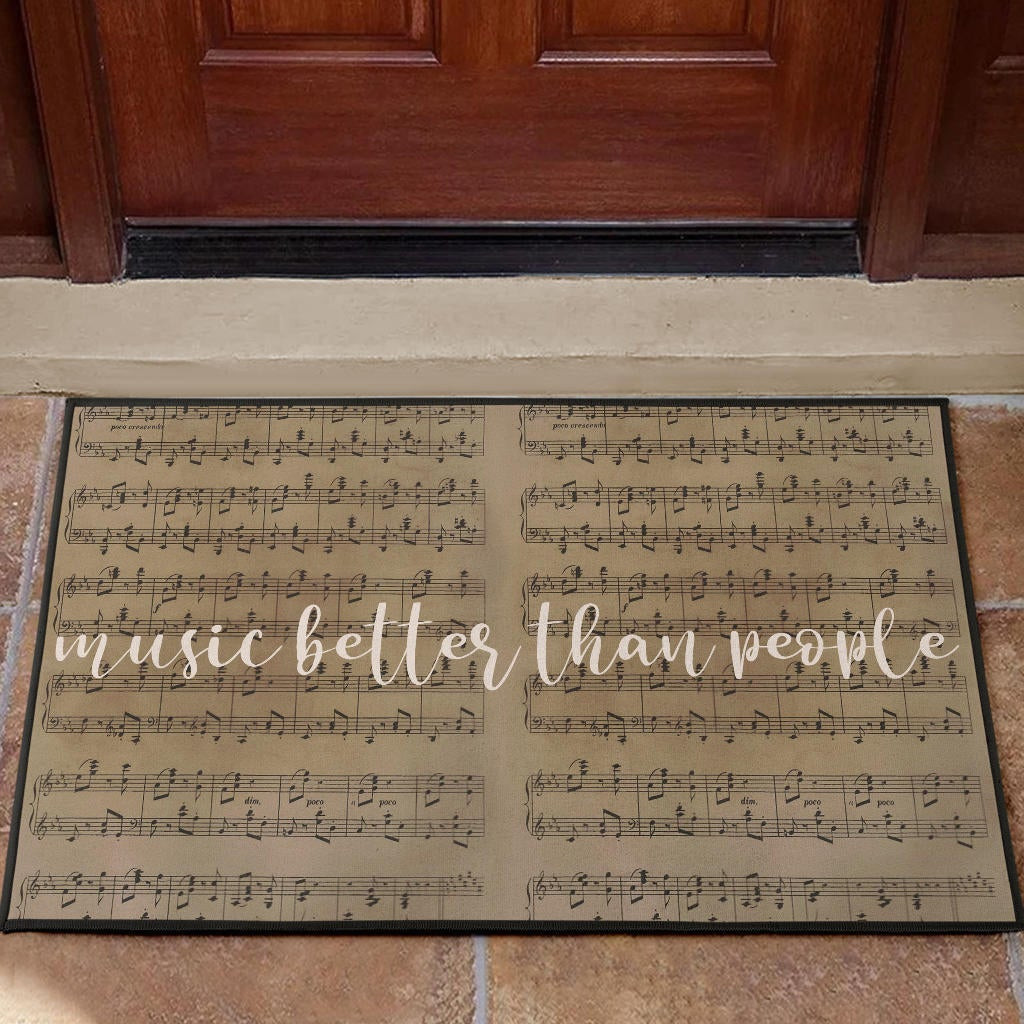 Music Better Than People Vintage Song Sheet Rubber Doormat Home Decor