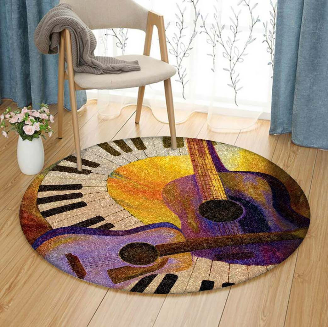 Music Guitar Piano Round Rug Carpet Bedroom Livingroom Home Decor