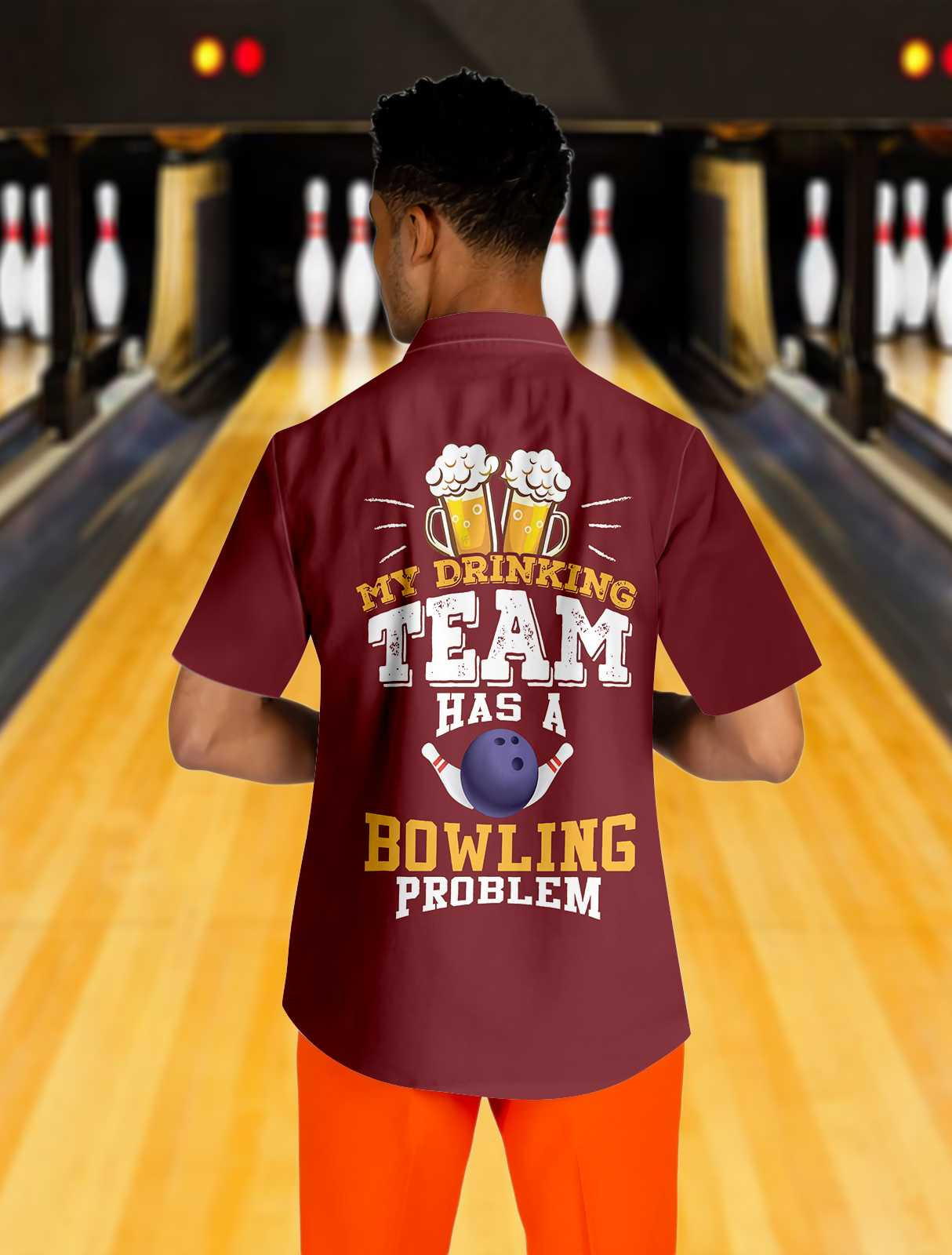 My Drinking Team Has A Bowling Problem Hawaiian Shirt - Image 3