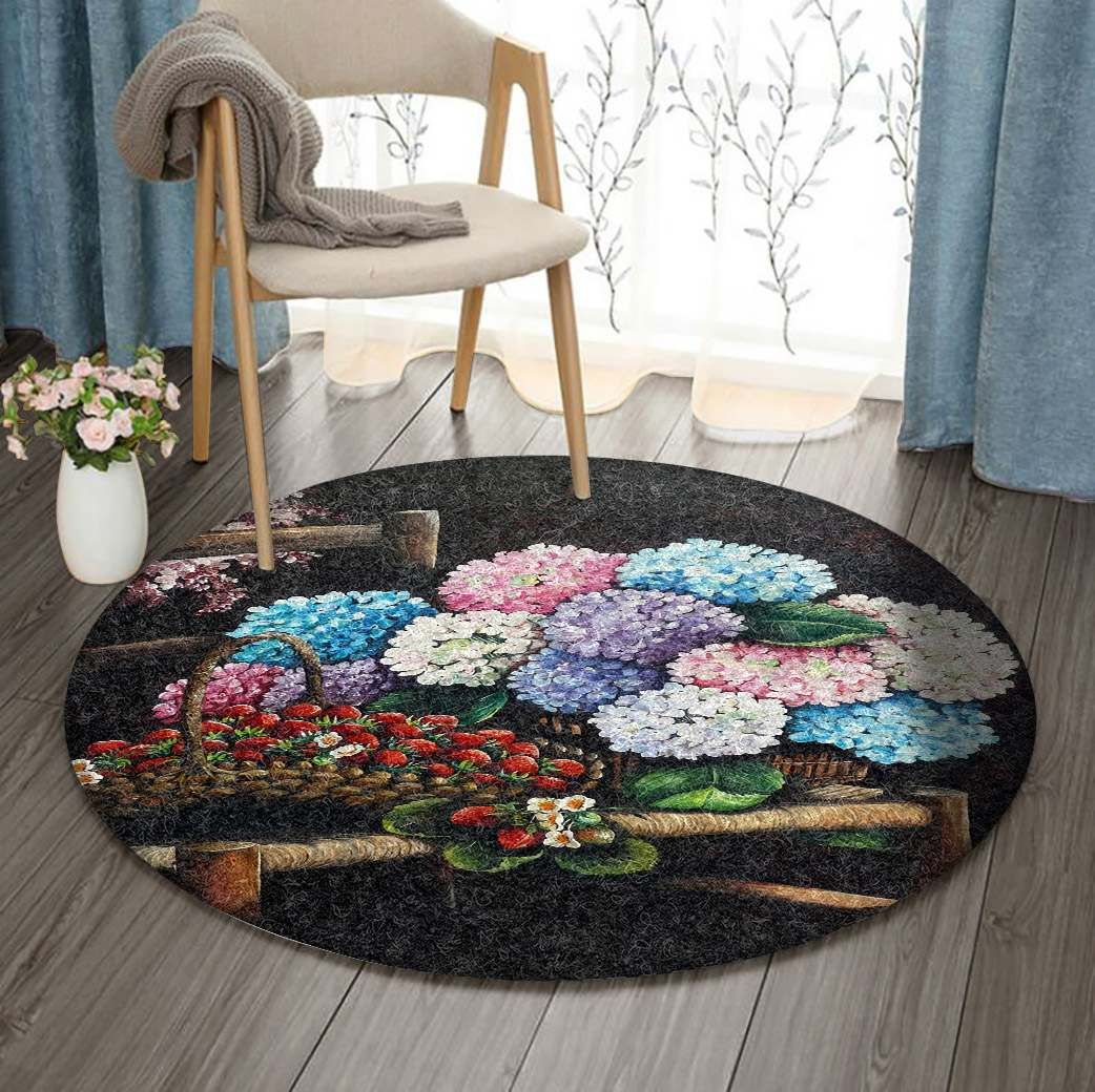 My Garden Flower And Strawberry Round Rug Carpet Bedroom Livingroom Home Decor