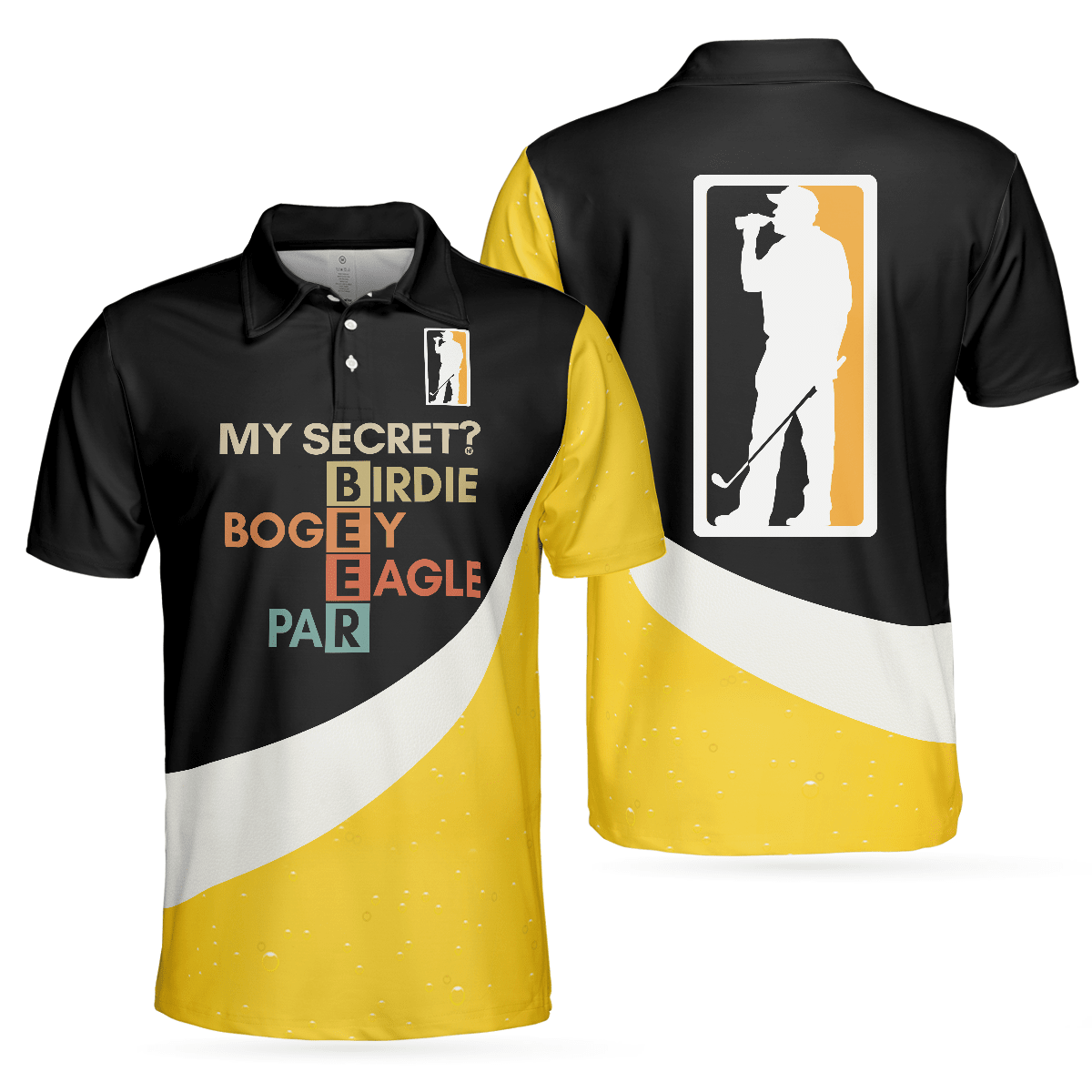 My Golf Secret Beer Short Sleeve Polo Shirt Black and Yellow Polo Shirt Golf Shirt For Beer Lovers