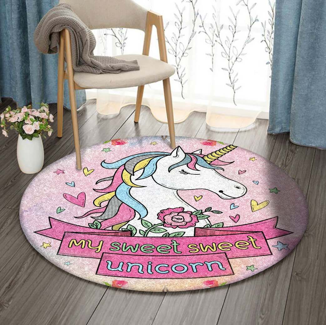 My Sweet Unicorn Round Rug Carpet Bedroom Livingroom Home Decor