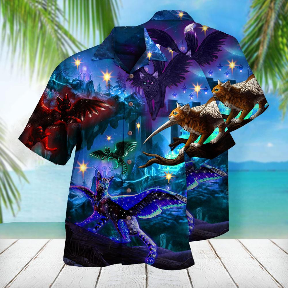 Mysterious Winged Cats Hawaiian Shirt