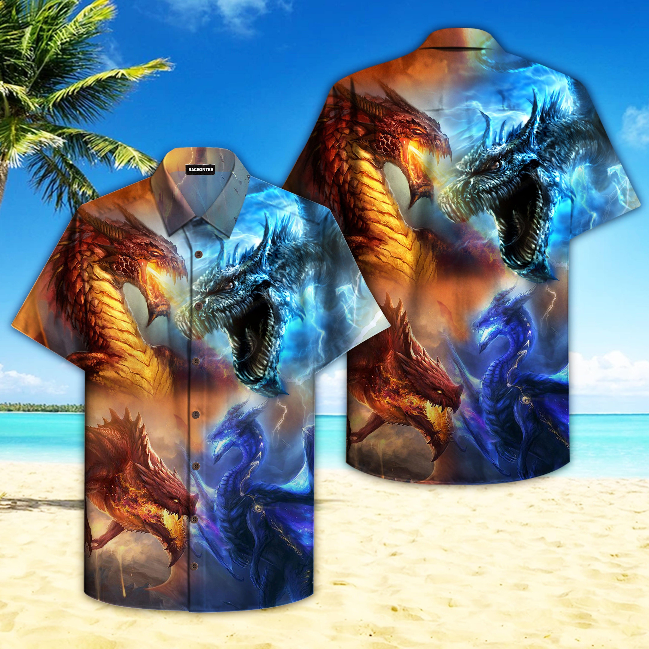Mythical Thunder And Fire Dragon Hawaiian Shirt