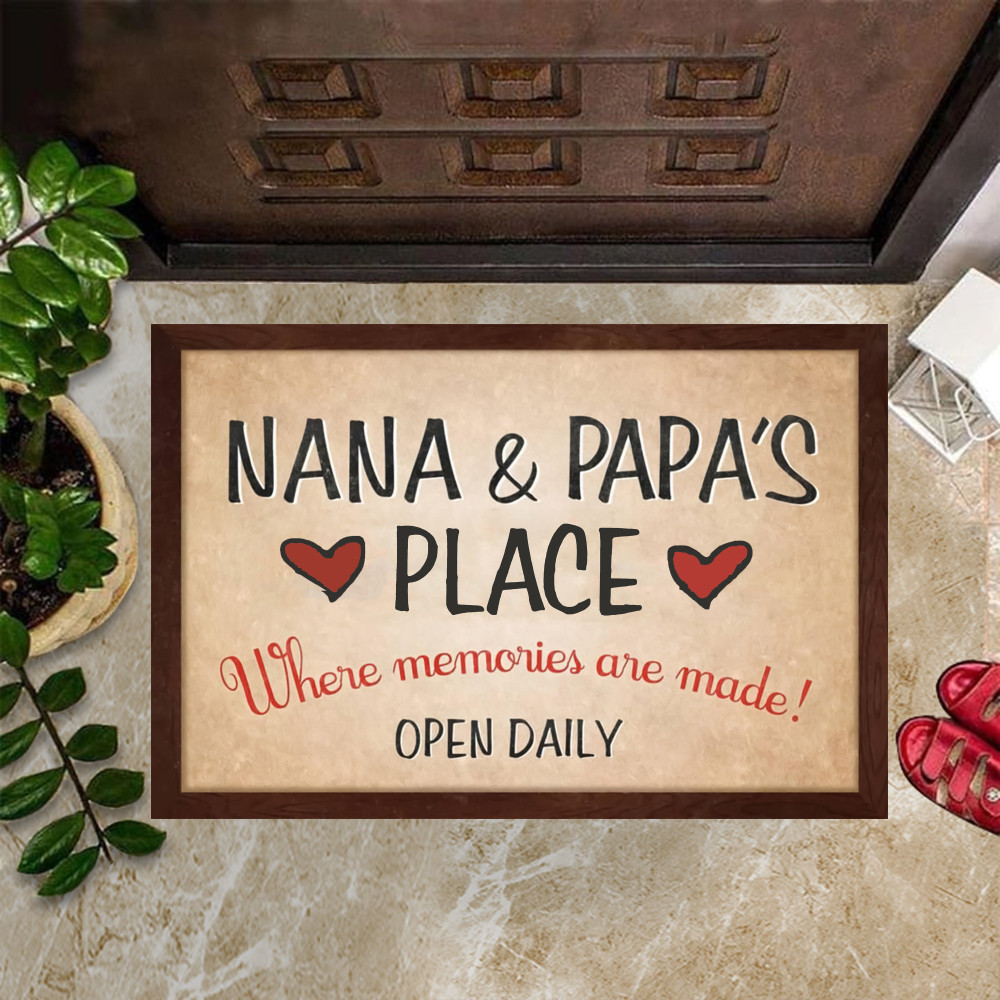 Nana And Papa's Place Where Memories Are Made Open Daily Rubber Doormat Front Porch Door Mats