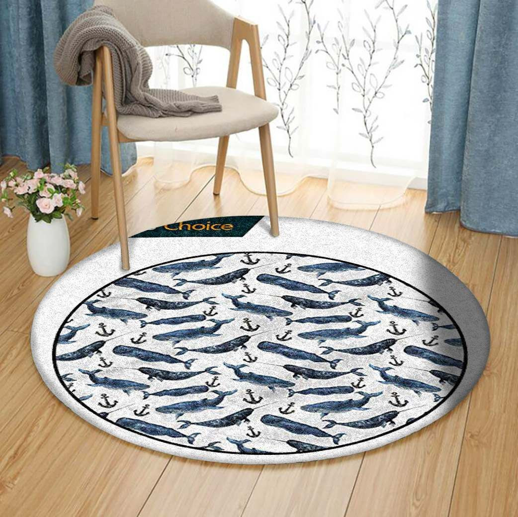 Narwhal And Whale Round Rug Carpet Bedroom Livingroom Home Decor