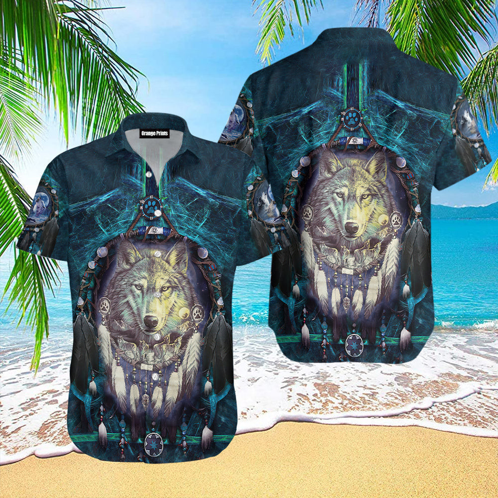 Native American Blue Wolf Head Hawaiian Shirt