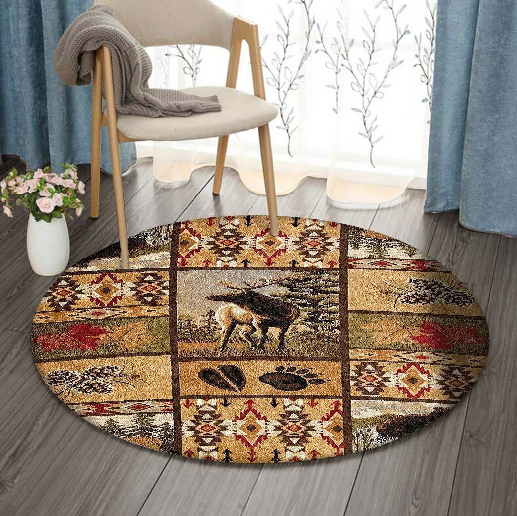 Native American Deer And Bear Round Rug Carpet Bedroom Livingroom Home Decor