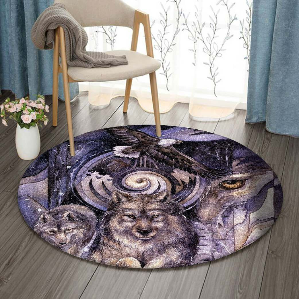 Native American Wolf And Eagle Round Rug Carpet Bedroom Livingroom Home Decor
