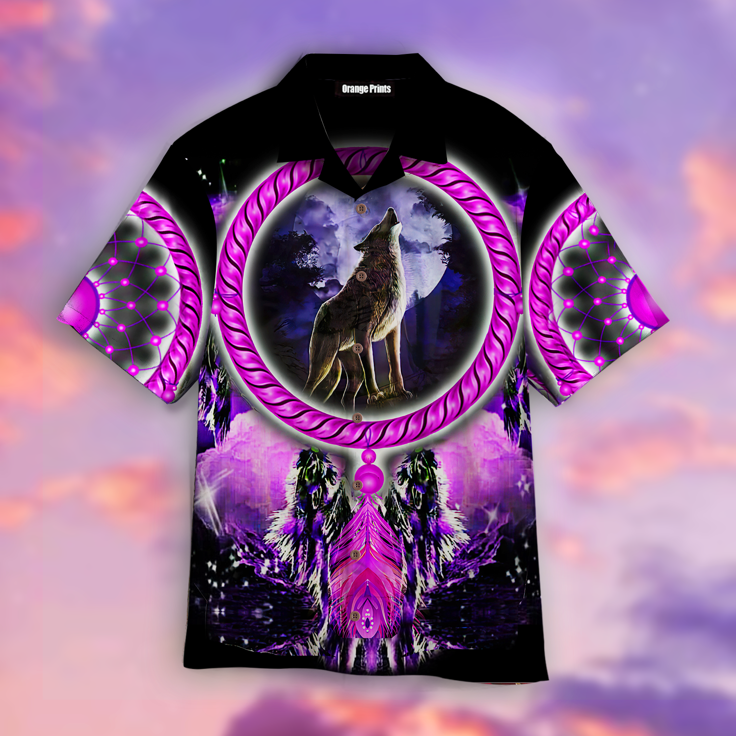 Native American Wolf Violet Hawaiian Shirt