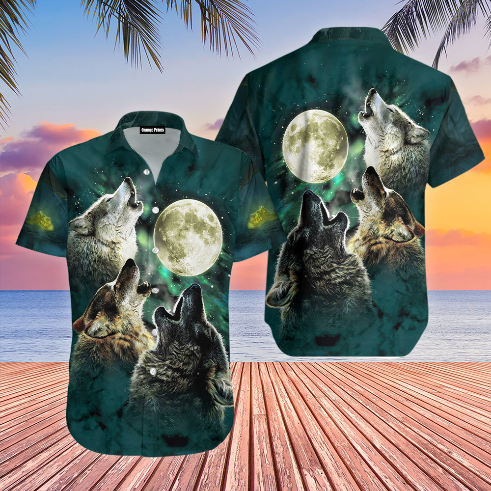 Native American Wolfs & Moon Hawaiian Shirt