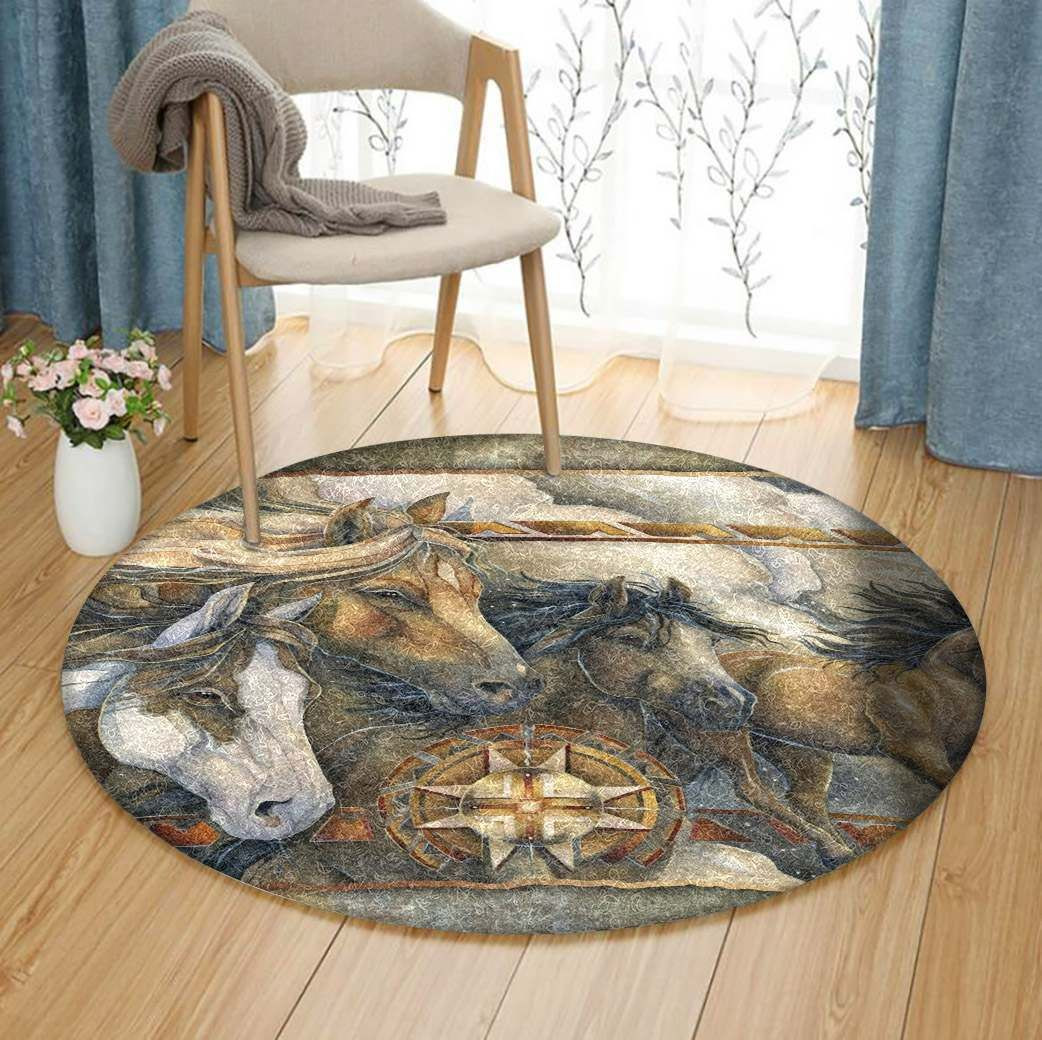 Native Horse Round Rug Carpet Bedroom Livingroom Home Decor