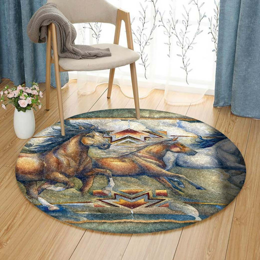 Native Horse Round Rug Carpet Bedroom Livingroom Home Decor