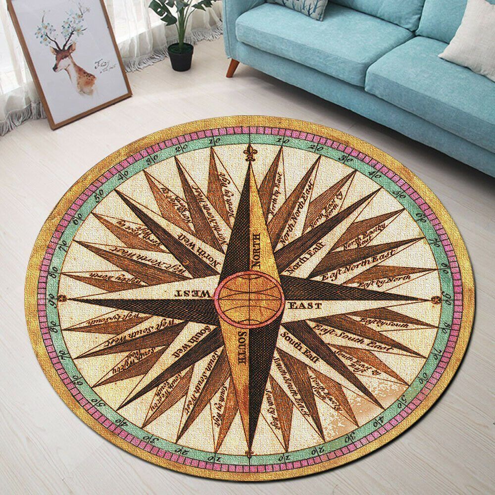 Nautical Compass Round Rug Carpet Bedroom Livingroom Home Decor