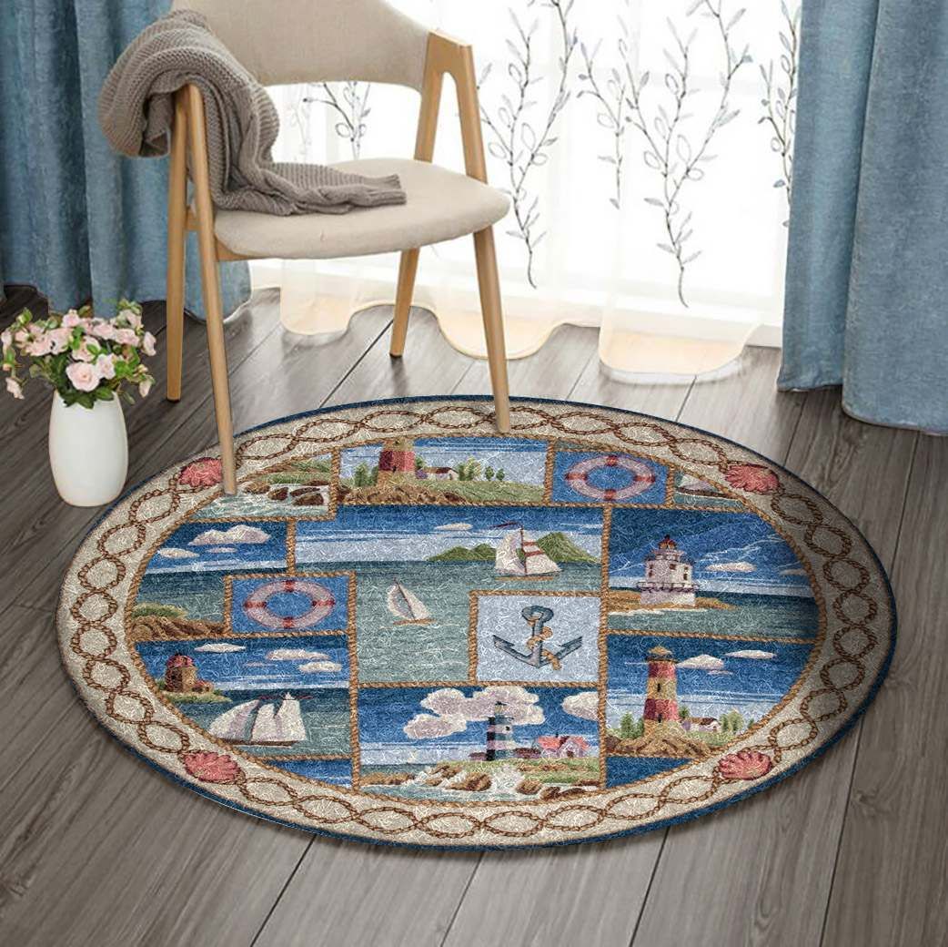 Nautical Round Rug Carpet Bedroom Livingroom Home Decor