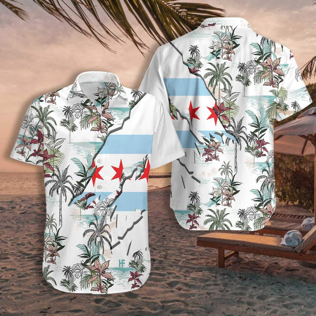 Navy Chicago Hawaiian Shirt