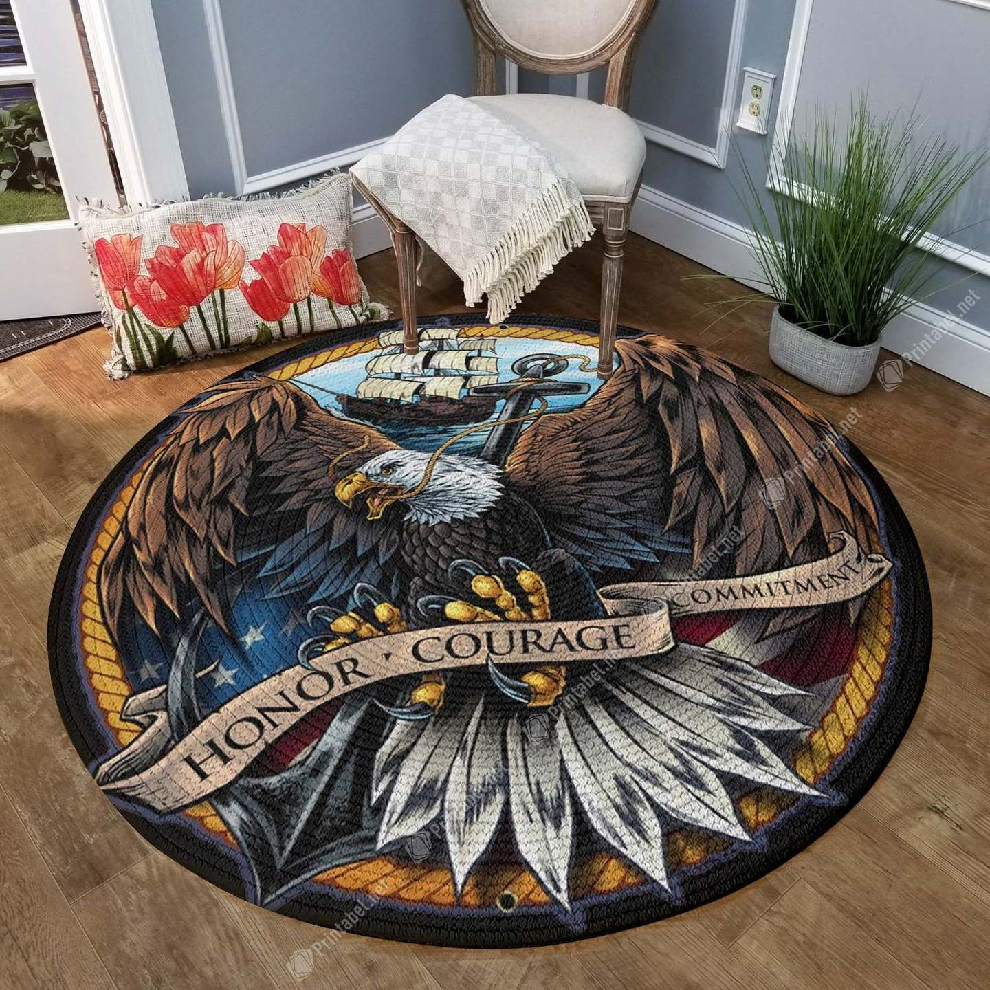 Navy Eagle Round Rug Carpet Bedroom Livingroom Home Decor