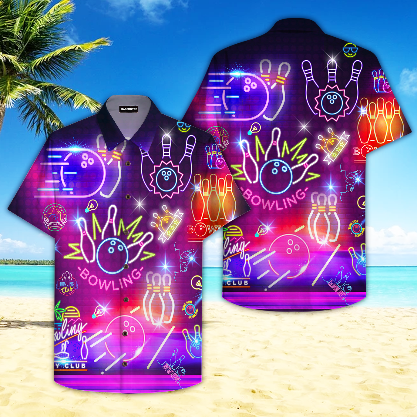 Neon Bowling Club Hawaiian Shirt
