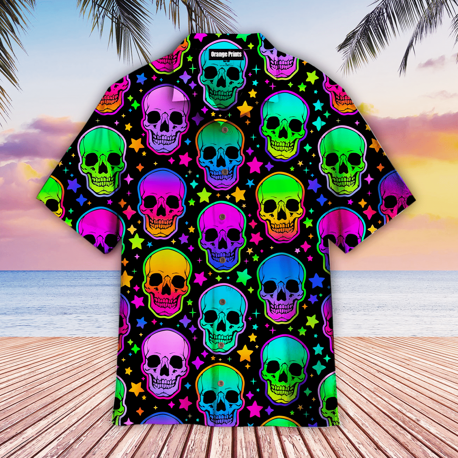 Neon Bright Skulls Hawaiian Shirt
