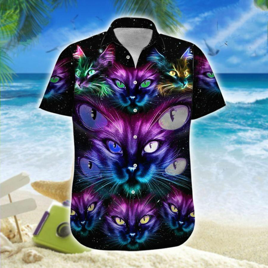 Neon Cat Galaxy Hawaiian Shirt
