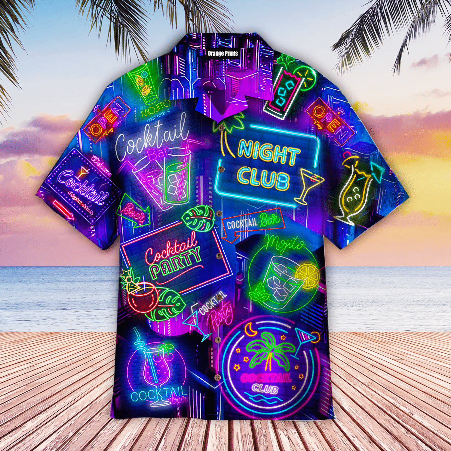 Neon Cocktail Night Club Hawaiian Shirt