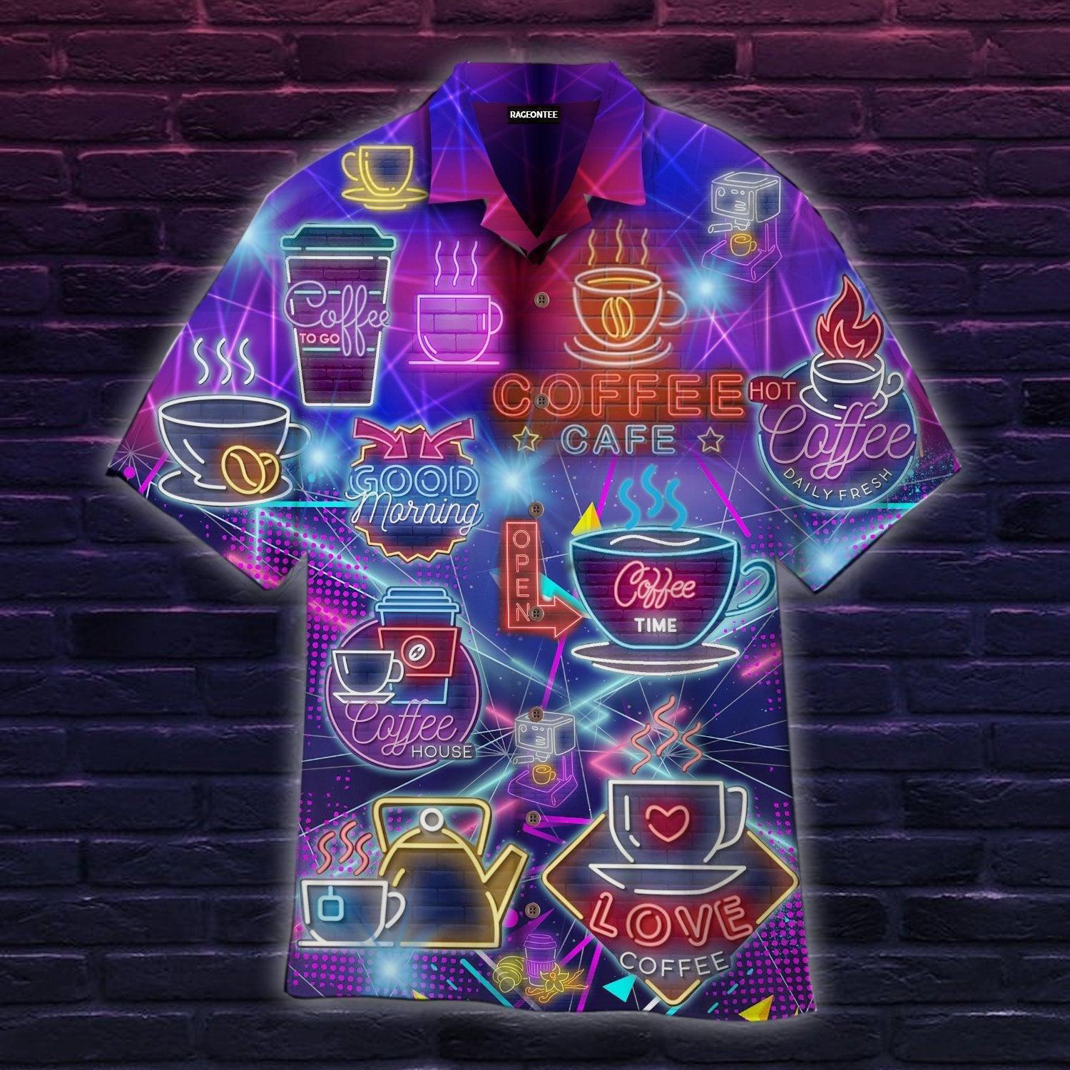 Neon Coffee Lovers Life Hawaiian Shirt