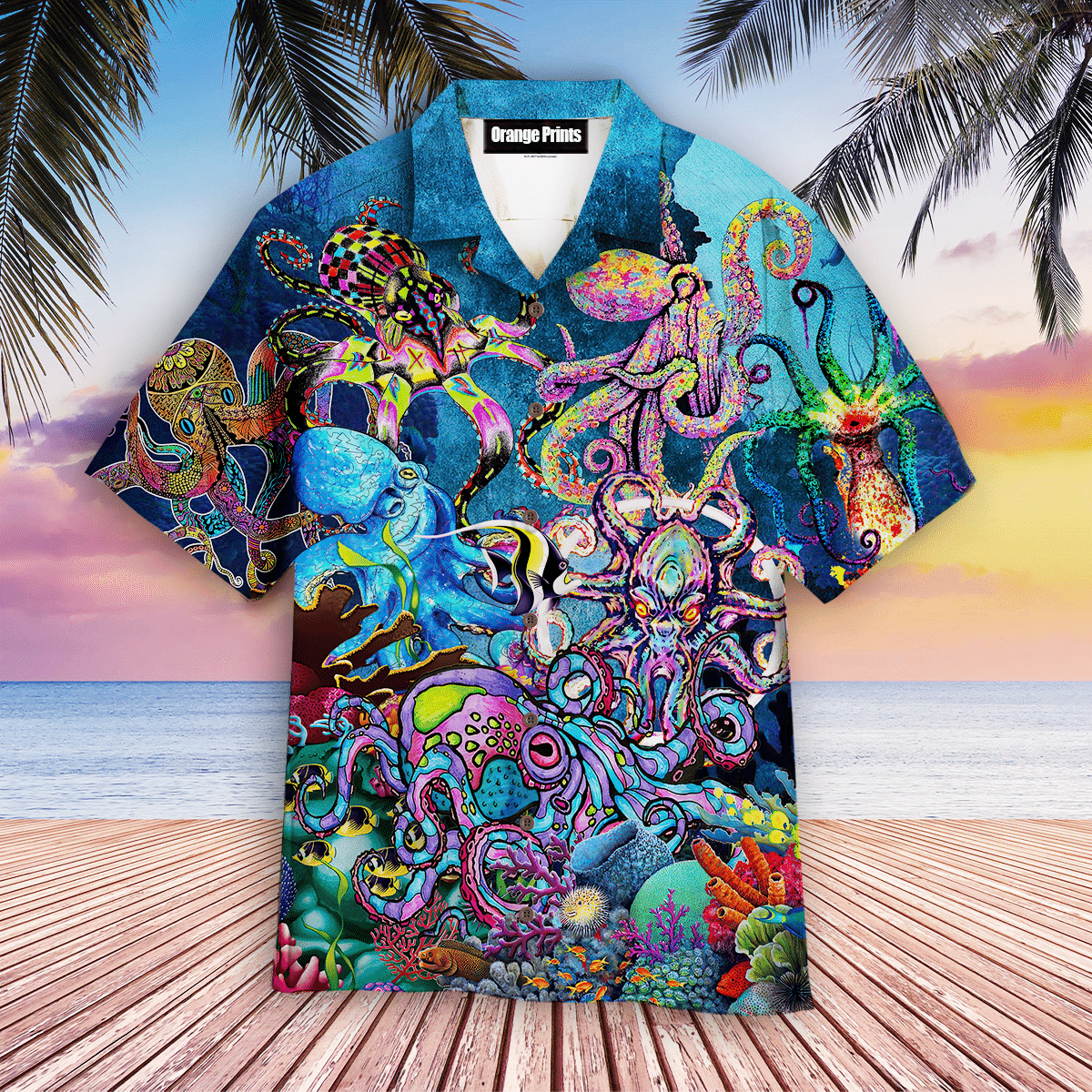 Neon Colorful Octopus In The Deep Ocean Hawaiian Shirt