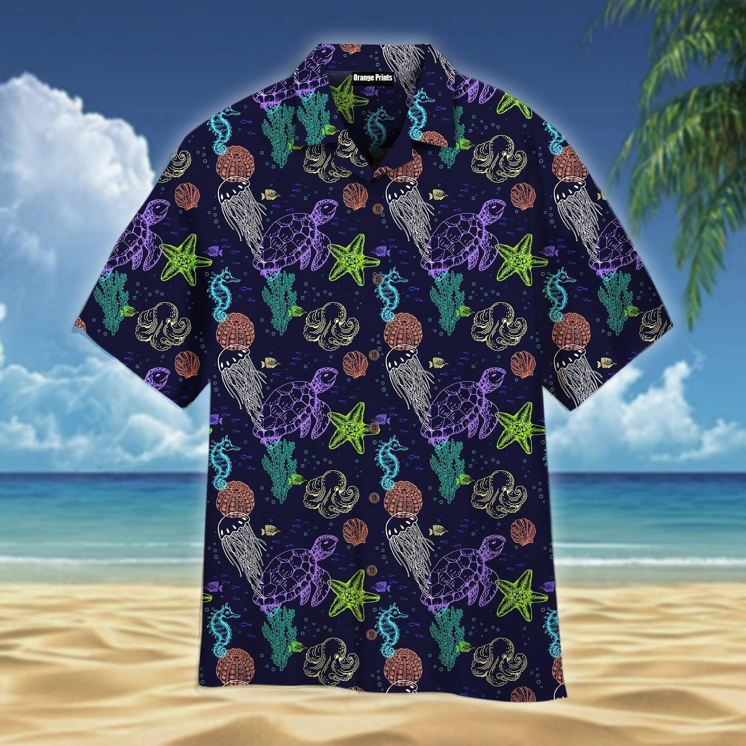 Neon Colorful Sea Life Hawaiian Shirt